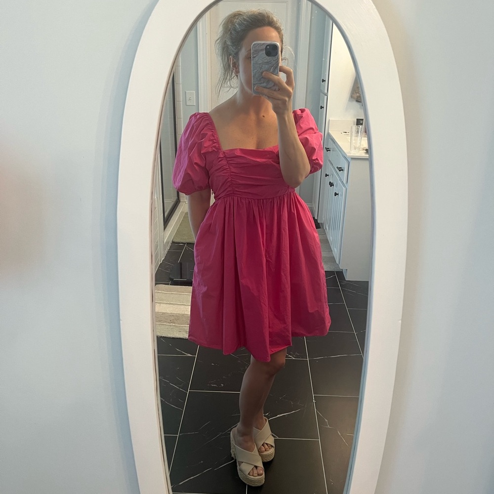 English Factory Hot Pink Puff-Sleeve Dress